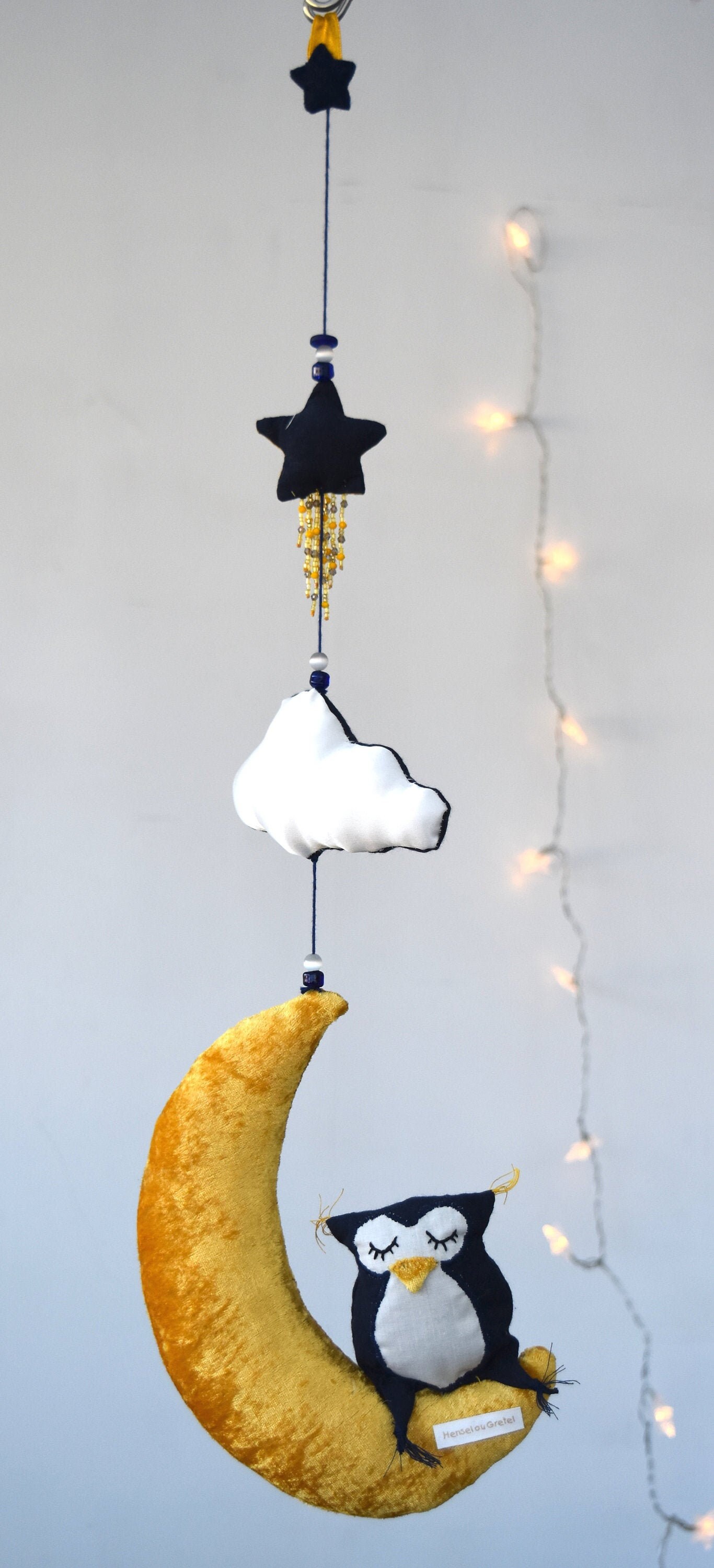 Mobil Jaune et Bleu avec Chouette Pour Décoration Chambre Bébé