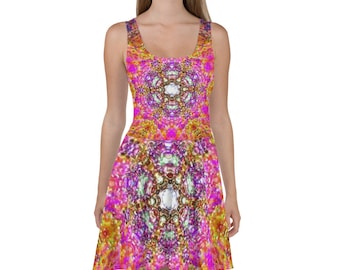 Pink Fractal Printed Skater Dress