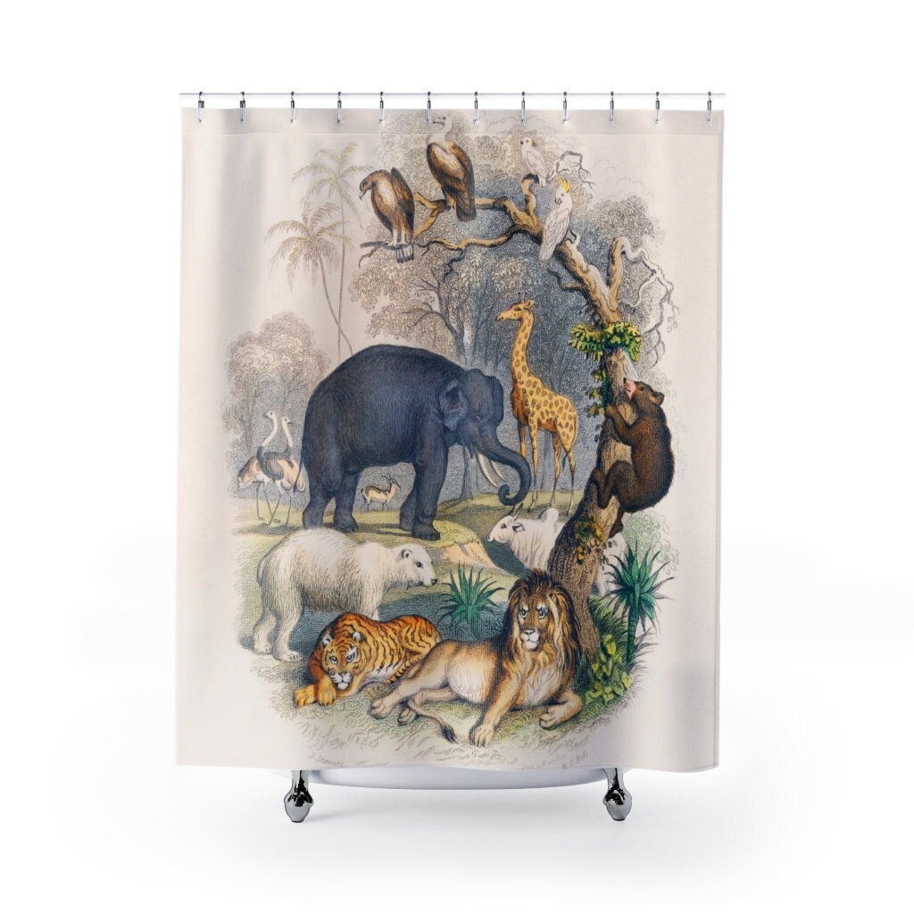 Jungle Shower Curtain Vintage Shower Curtain Bathroom Decor Etsy