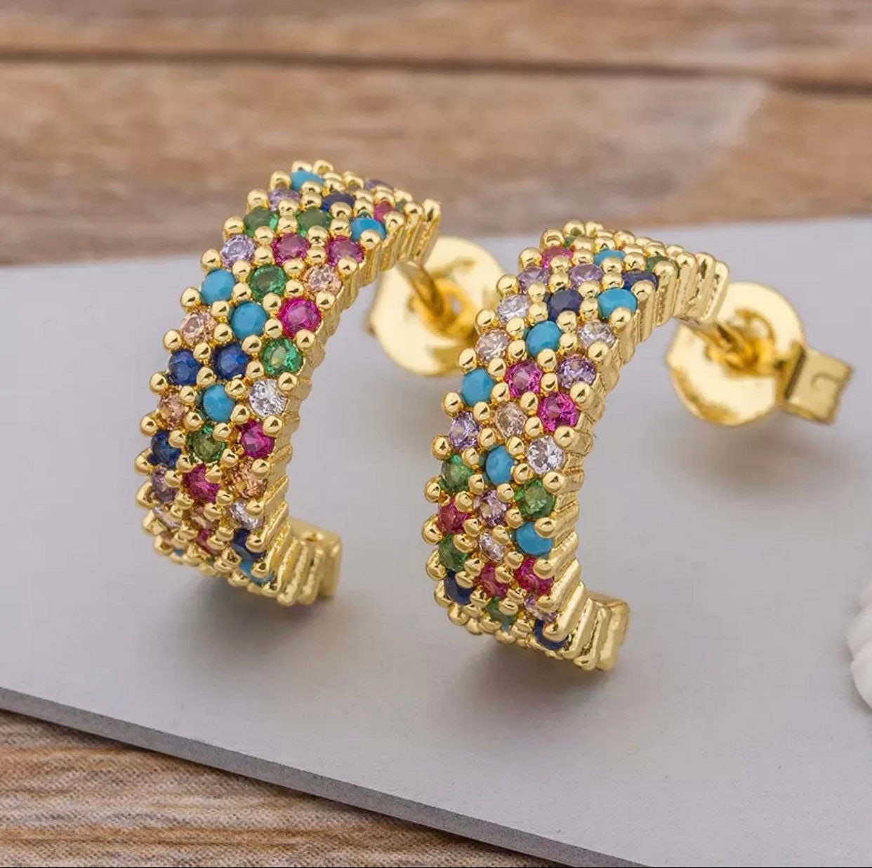 DAZZLING 24 Carat Gold Plated Zircon Stone Earrings. Gift For Etsy