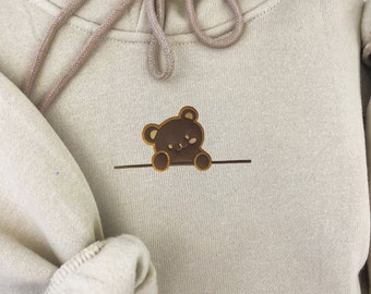 Teddy Bear Embroidered Hoodie, Cute Bear Hooded Sweatshirt for Women, Kawaii Bear Embroidery Hoodie, Soft and Warm Bear Gift