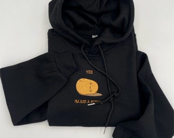 Just a Potato Hoodie: Embroidered Hoodie Unisex, Self Love Hooded Sweatshirt, Funny Potato Hoodie Unisex. Potato embroidered Hoodie