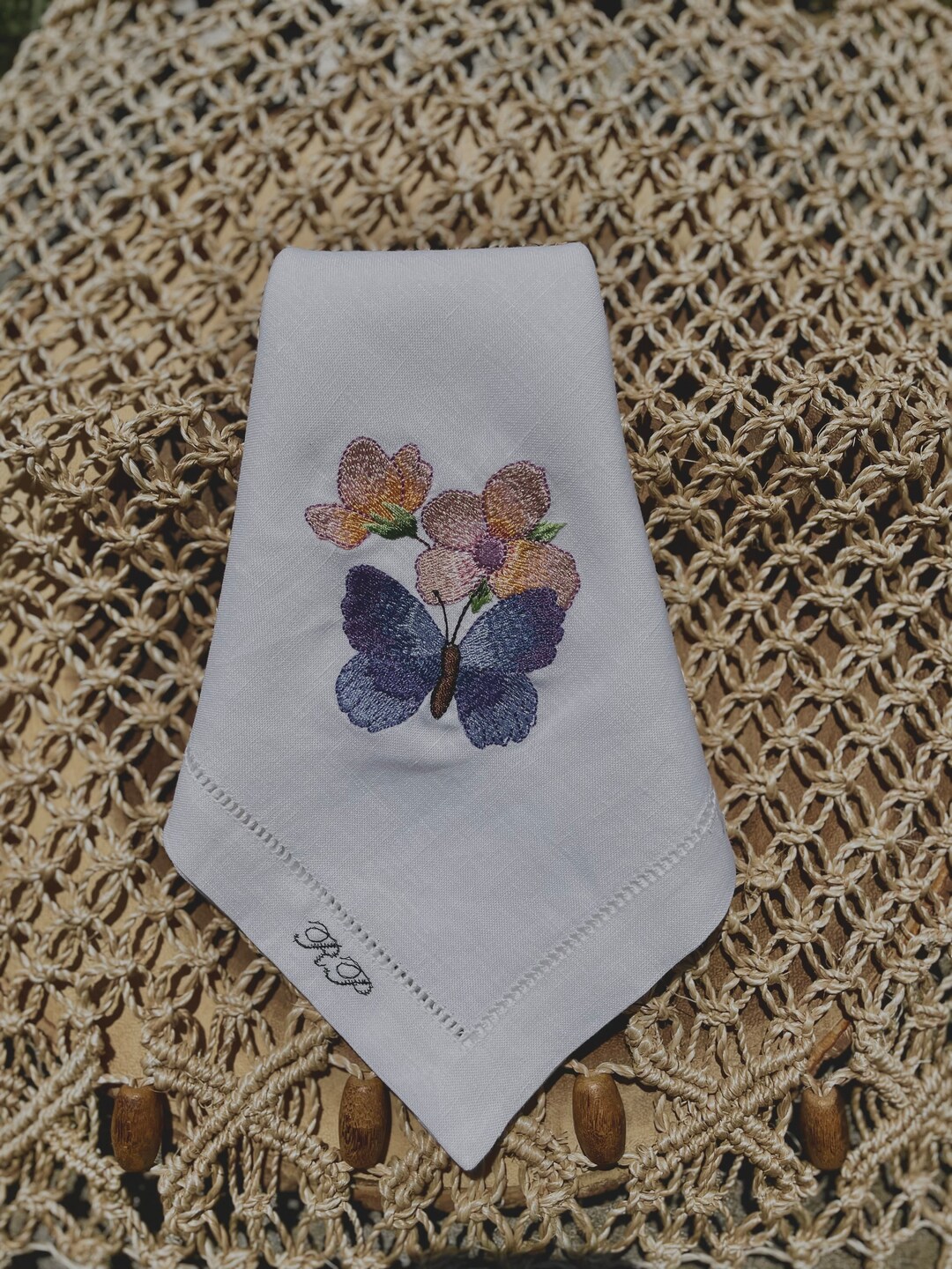 Butterfly Embroidered Napkins, Butterfly Napkins Set of 4, Linen