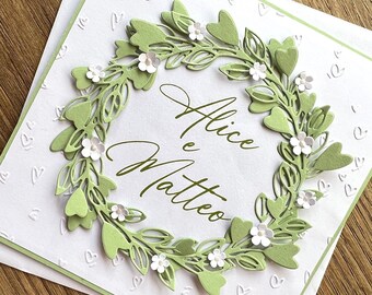 Biglietto personalizzato per matrimonio "GREEN GARLAND", auguri personalizzati con nomi sposi, anniversario nozze, biglietto regalo nozze