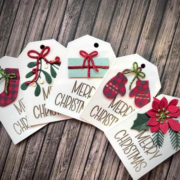 5 Chiudipacco “CHRISTMAS PREMIUM TAGS”, chiudipacco natalizi, bigliettini per regali di Natale, bigliettini 3D, Christmas gift tags