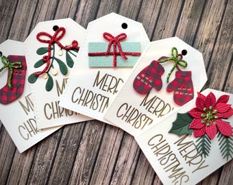 5 Chiudipacco “CHRISTMAS PREMIUM TAGS”, chiudipacco natalizi, bigliettini per regali di Natale, bigliettini 3D, Christmas gift tags