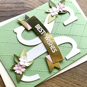 Personalisierte Hochzeitsgrußkarte „GRÜNE HOCHZEITSWÜNSCHE“, Hochzeitstag, personalisierte Grüße mit den Initialen des Paares