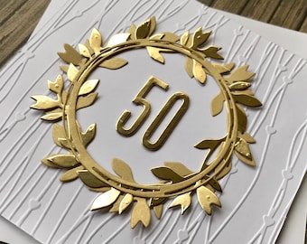 Biglietto per auguri anniversario “GOLDEN WEDDING GARLAND”, anniversario nozze d’oro, 50 anni di matrimonio, auguri nozze d’oro