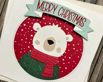 Biglietto “CHRISTMAS  BEAR”, auguri di Natale, Merry Christmas card, biglietto buone feste, biglietto per regalo Natale, orsetto di Natale