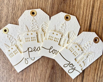 4 "SNOWY LANDSCAPE TAGS" cards, Christmas gift tags, Christmas gift cards, 3D cards