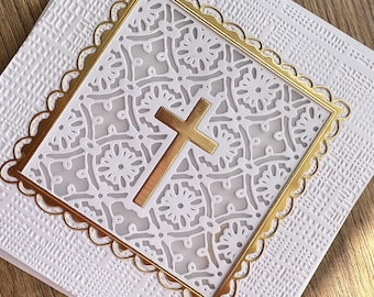 Erstkommunionskarte „GOLDENES KREUZ“, Geschenkkarte zur Kommunion, Konfirmationsgrüße, religiöse Grußkarte, christliche Grüße