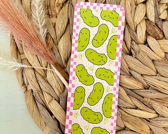 Pickle Lover Bookmark | Handmade | Cute | Retro | Pink | 2x6 inch.