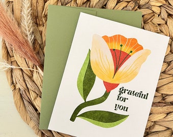 Grateful For You Card | Floral | Boho | Aesthetic | Gifting | Greeting Card 4.25x5.5 in.