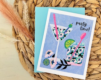 Party Time! Card | Floral | Boho | Aesthetic | Birthday | Celebration | Greeting Card 4.25x5.5 in.