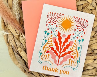 Thank You Card | Paradise Design | Boho Aesthetic | Just Because | Sun | Greeting Card 4.25x5.5 in.