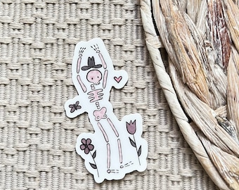 Cowboy Skeleton Sticker | Halloween | Spooky | Aesthetic | Vinyl | Floral | Waterbottle Sticker | 1.6x3 in.