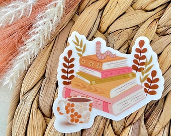 Floral Bookworm Clear Sticker | Bookclub | Kindle or iPad Sticker 3x2.8 in.