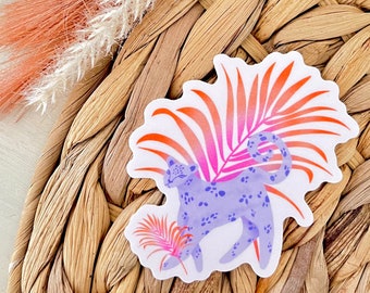 Purple Leopard Palms Sticker | Boho Aesthetic | Waterproof 2.8x3 in.