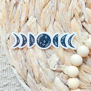 Black Floral Moon Phases Clear Sticker | Desert Boho | Moon Phase Aesthetic | Vinyl Sticker | Spiritual | Laptop Sticker 3.6x1 in.