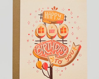 carte d'anniversaire rétro | Mignon | Bohème | Esthétique | Cadeau pour elle | Carte de voeux 4,25 x 5,5 po.