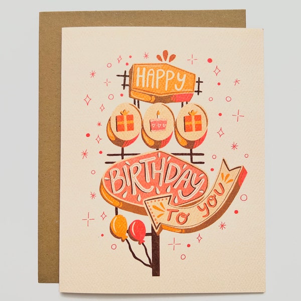 Retro Sign Birthday Card | Cute | Boho | Aesthetic | Gift for Her | Greeting Card 4.25x5.5 in.