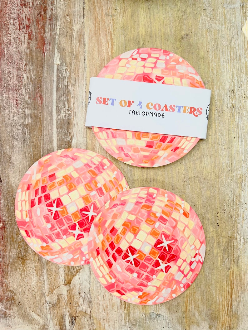 Pink Disco Ball Coaster Set Barware Home Decor Kitchen Party Supplies 3