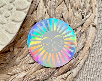 Modern Sun Holographic Sticker | Aesthetic | Spiritual | Boho | Good Vibes | Vinyl | Waterproof | Laptop Sticker 3x3 in.