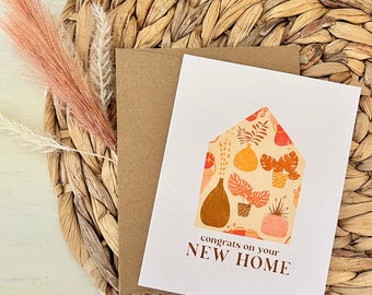 Congrats On Your New Home Card | Floral | Boho | Aesthetic | Plants | Housewarming | Greeting Card 4.25x5.5 in.