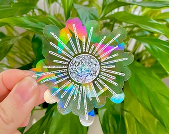 Floral Sun Suncatcher Sticker | Prismatic Window Decal | Rainbow Maker | Window Cling | 3x3 in.