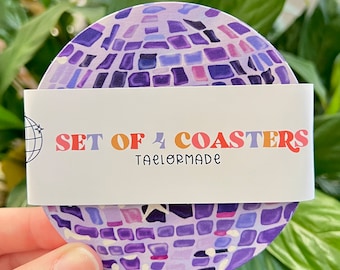 Lavender Haze Purple Disco Ball Coaster Set | Barware | Home Decor | Kitchen | Party Supplies | 3.7x3.7 inch