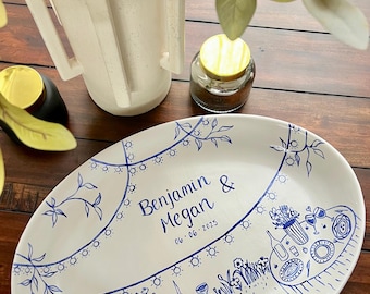 Custom Hand-Painted Wedding Tray | Personalized Ceramic | Bridal Gift | Wedding Keepsake | Engagement Gift | Anniversary Decor
