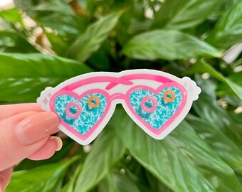 Pool Party Heart Sunglasses Sticker | Summer |  Retro Aesthetic | Vinyl | Laptop Sticker 3x1 in.