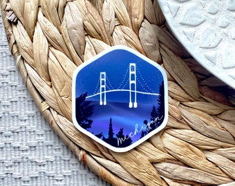 Mackinac Bridge Michigan Sticker | Nature | Aesthetic | Vinyl | Michigander | Up North | Yooper | Die Cut | 2.74x3 in.