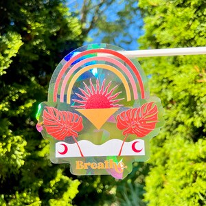 Breathe Suncatcher Sticker | Prismatic Window Decal | Rainbow Maker | Window Cling | 4.8x5 in.