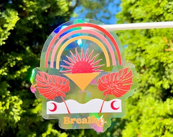 Breathe Suncatcher Sticker | Prismatic Window Decal | Rainbow Maker | Window Cling | 4.8x5 in.