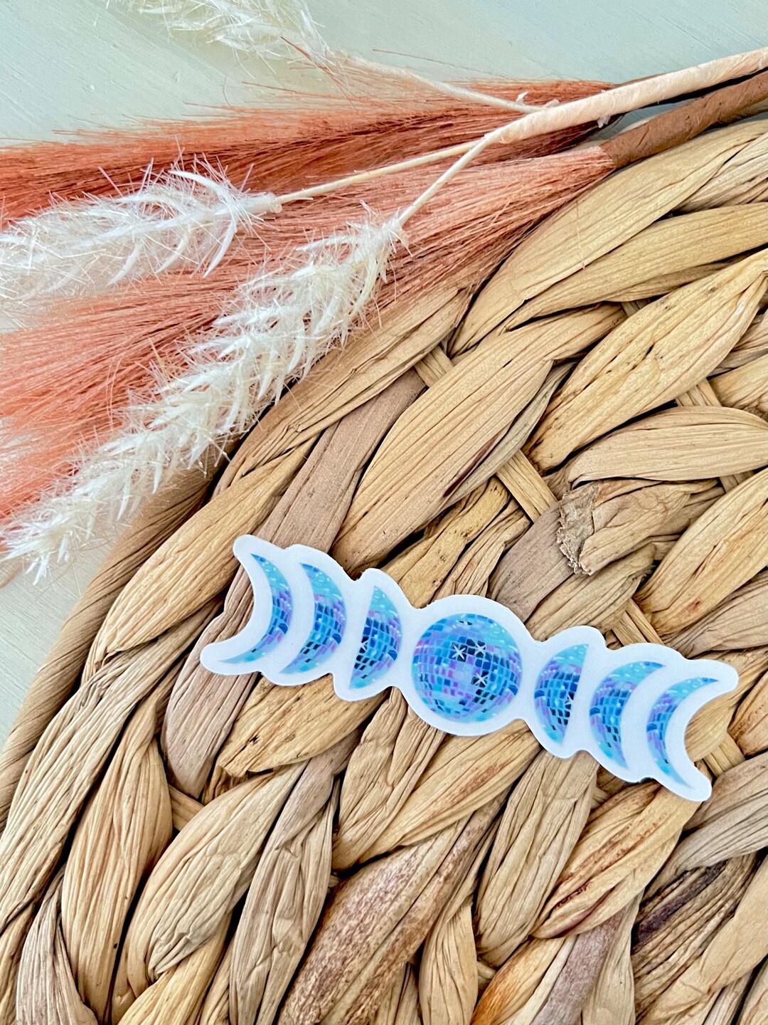 Disco Ball Moon Phases Clear Sticker Blue Aesthetic Mirrorball 3x0.8 In