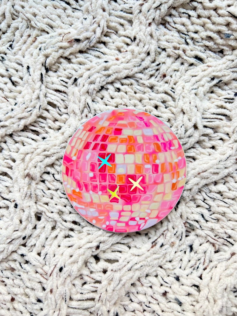 Holographic Pink Disco Ball Sticker Mirrorball Taylor Swift Groovy Aesthetic 3x3 in. image 1