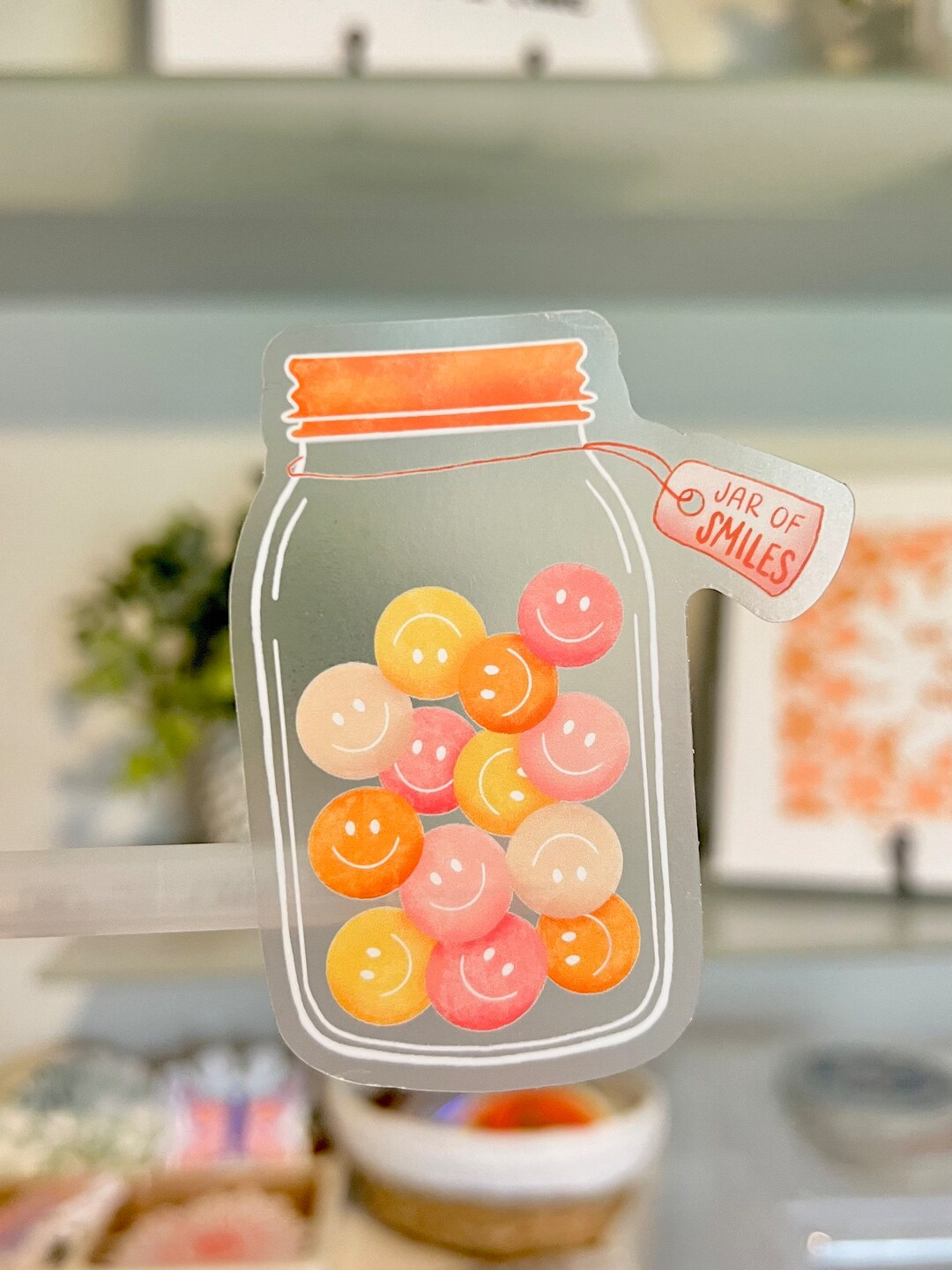 Jar of Smiles Clear Sticker Smiley Face Groovy Positivity Mason Jar 2