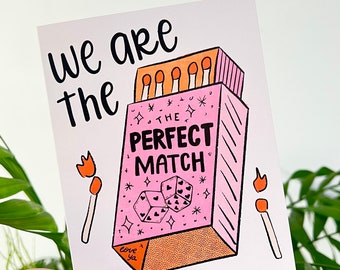 We Are The Perfect Match Card | Cute | Pink | Aesthetic | Funny | Gift for Her | Love | Valentine’s Day | Anniversary | Greeting 4.25x5.5