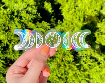 Floral Moon Phases Suncatcher Sticker | Prismatic Window Decal | Rainbow Maker | Window Cling | 5x1.4 in.