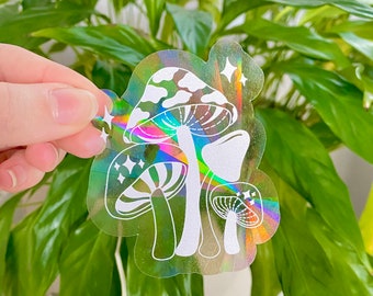 Mushroom Baby Pink Suncatcher Sticker | Prismatic Window Decal | Rainbow Maker | Window Cling | 3x 2.5 in.
