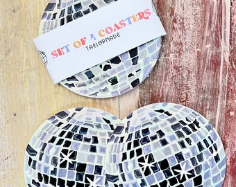 Klassisches Disco Ball Untersetzer Set | Barzubehör | Wohnkultur | Küche | Partyzubehör | 9x9cm