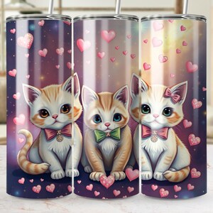 Kitten Tumbler Wrap, Cute Cats 20oz Skinny Tumbler PNG, Hearts Sublimation Designs, Cat Lover Tumbler Wrap, Digital Download