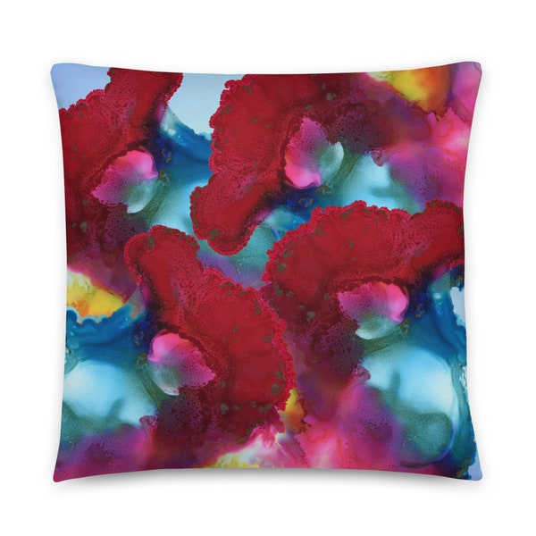 Imaginary Eels Pillow makes a great housewarming gift, Throw Pillows, with Red, Blue, Pink, Designer Pillows, Aqua Pillow, Abstract Print,