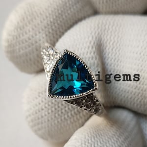 London Blue Topaz Ring / 925 Sterling Silver Ring / London Blue Topaz Trillion Gemstone Ring / Wedding Ring / Engagement Ring / Promise Ring