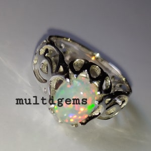 Opal Silver Ring /925 Sterling Ring  / oval Cabochon Ring / Wedding Ring / Anniversary Ring / Engagement Ring /Beautiful Ring gift for her
