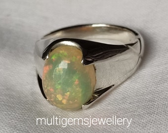 Natural Opal silver ring / 925 Sterling Silver Ring / Opal Cabochon Ring / Multi Fire Big Gemstone/ Beautiful Ring For Men Solid Silver Ring