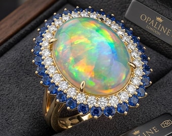 Opal Sterling Silver Ring | Kyanite Gemstone, Multi Fire Opal