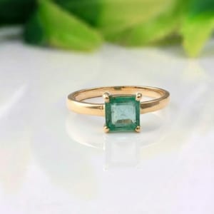 Emerald Silver Ring, 925 Sterling Silver Gold Plated May Birthstone Octagon Gemstone, Elegant Boho Cocktail Ring, Gift for Her