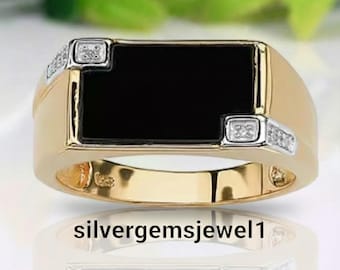NATUURLIJKE zwarte onyx sterlingzilveren ring | Art-deco achthoekige edelsteen